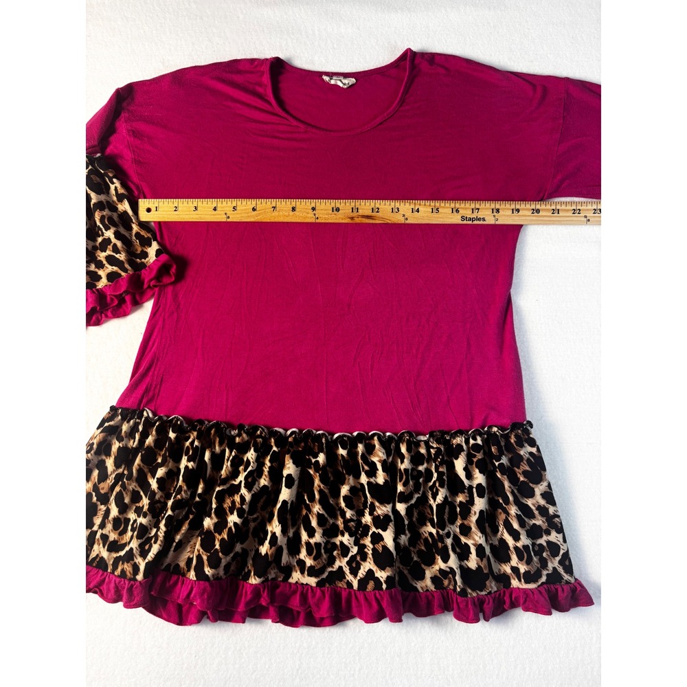 Southern Stitch Magenta Pink Leopard Print Ruffle Bell Sleeve Tunic Top Medium - Picture 5 of 9
